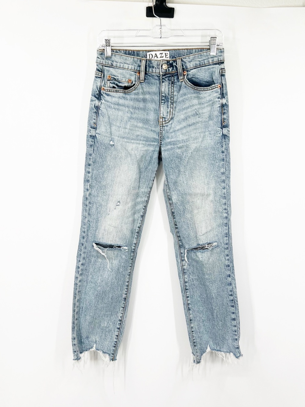 Daze Denim Straight Up Light Wash High-Rise Distressed Denim Jeans
